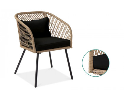 FaFurn - 3 Piece Beige/Black Outdoor Weave Wicker Bistro with Tempered Glass Side Table Set