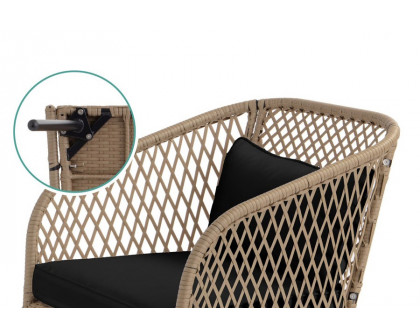 FaFurn - 3 Piece Beige/Black Outdoor Weave Wicker Bistro with Tempered Glass Side Table Set