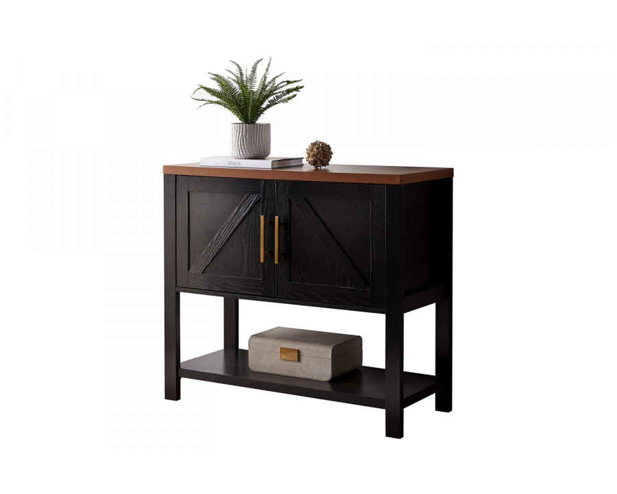 FaFurn Modern 2 Drawer Wooden Storage Console Table - Black/Walnut