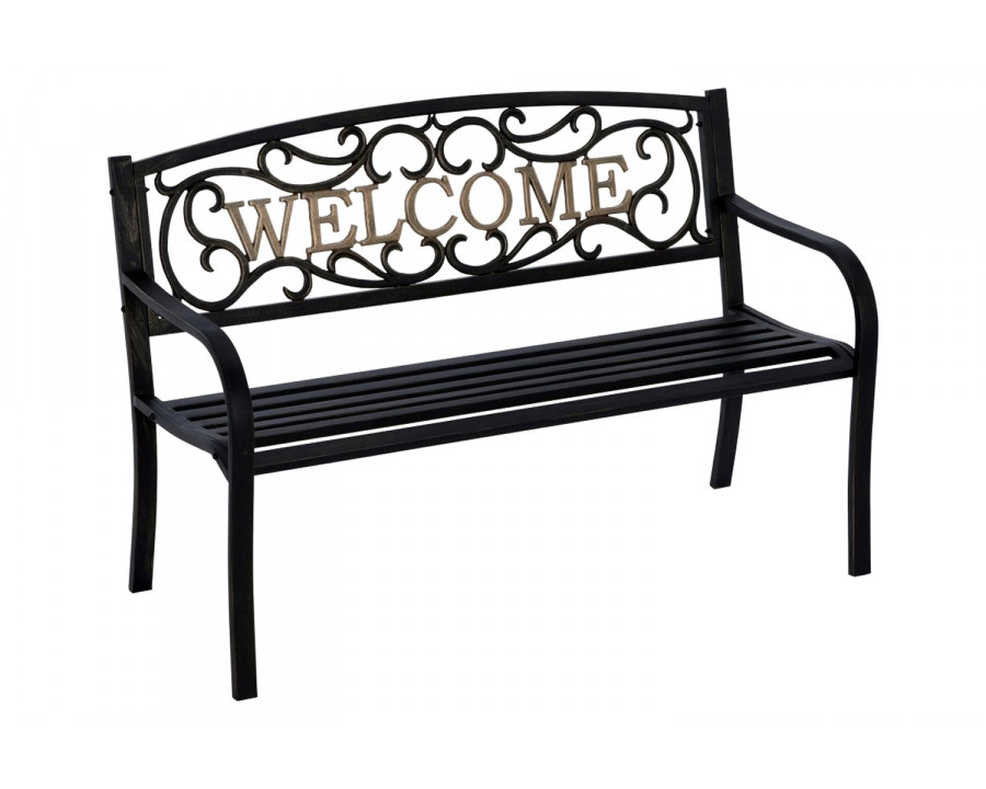 FaFurn - Cast Iron Welcome Park Bench Outdoor Patio Garden in Black Bronze