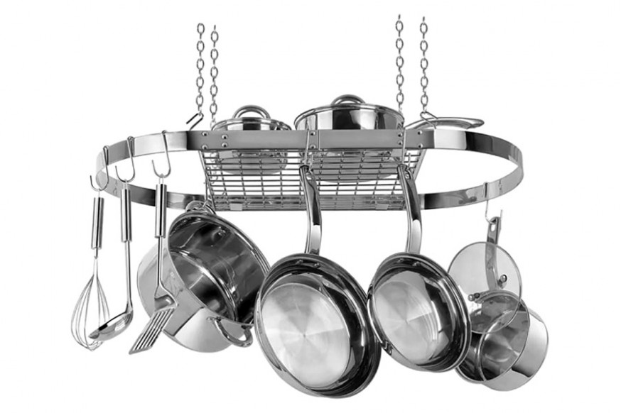 FaFurn™ - Modern Ceiling Mounted Stainless Steel Oval Hanging Pot Rack