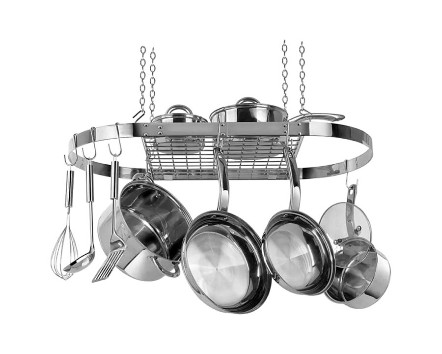 FaFurn - Modern Ceiling Mounted Stainless Steel Oval Hanging Pot Rack