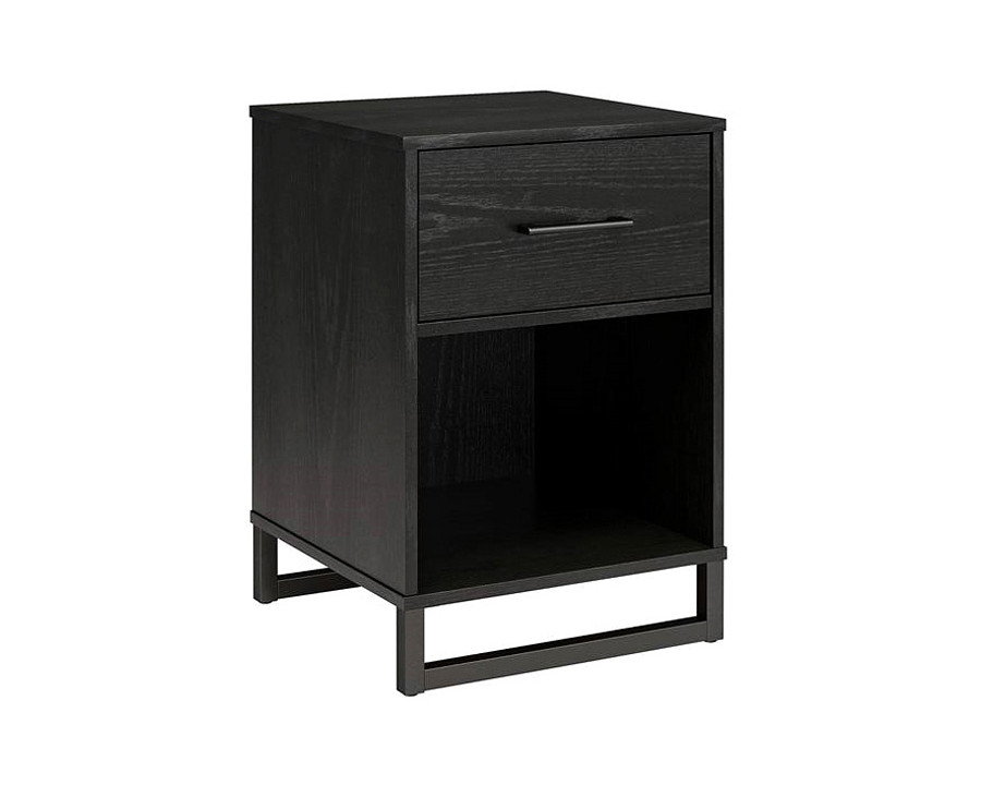 FaFurn - Modern 1-Drawer Bedroom Nightstand in Rustic Black Wood Finish with Metal Legs