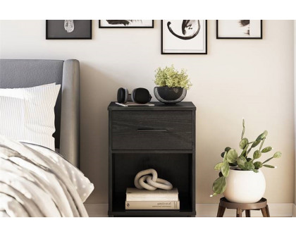 FaFurn - Modern 1-Drawer Bedroom Nightstand in Rustic Black Wood Finish with Metal Legs