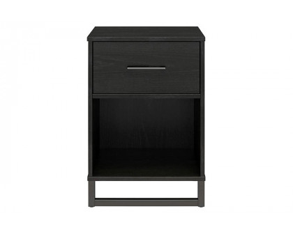 FaFurn - Modern 1-Drawer Bedroom Nightstand in Rustic Black Wood Finish with Metal Legs