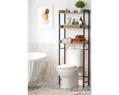 FaFurn Modern Farmhouse 3 Tier Over The Toilet Metal Wood Storage Shelves