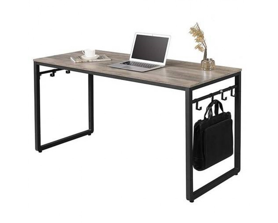 FaFurn - Modern Computer Desk with Hooks in Beige/Gray, Wood