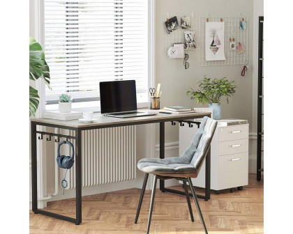 FaFurn - Modern Computer Desk with Hooks in Beige/Gray, Wood