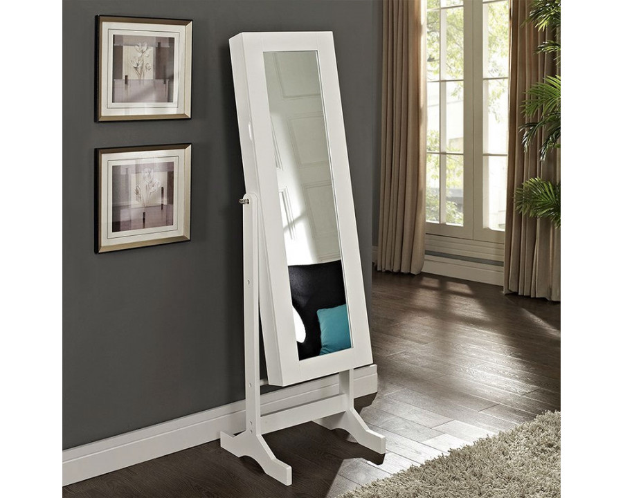 FaFurn - Modern Full Length Jewelry Armoire Mirror in Gloss White