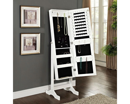 FaFurn - Modern Full Length Jewelry Armoire Mirror in Gloss White