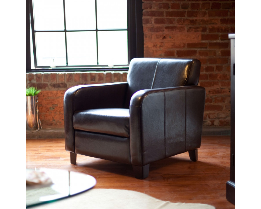 FaFurn - Club Chair with Wood Frame and Legs in Dark Brown, Leather