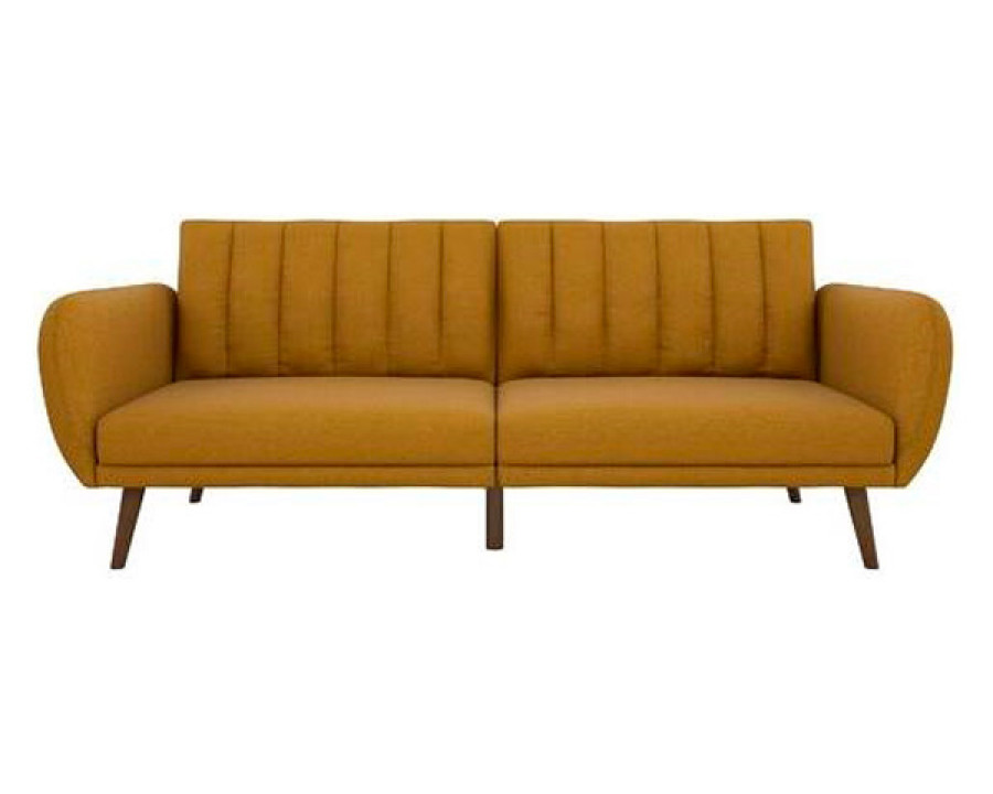 FaFurn - Convertible Sofa Bed with Mid-Century Style Wooden Legs in Brown, Linen/Futon