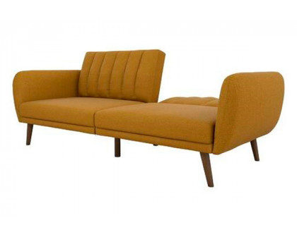 FaFurn - Convertible Sofa Bed with Mid-Century Style Wooden Legs in Brown, Linen/Futon