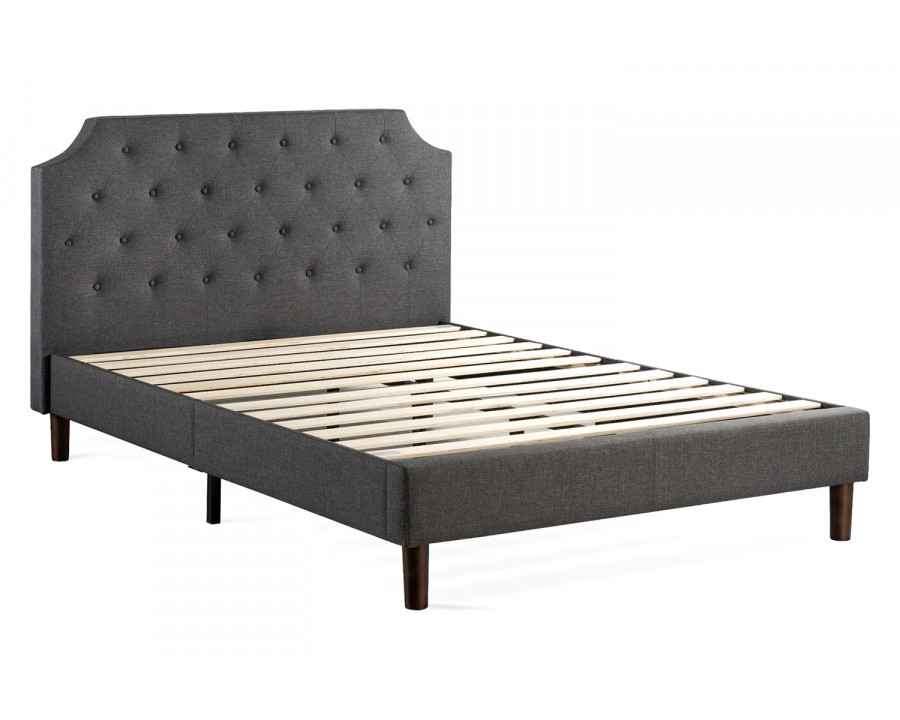 FaFurn - King Size Upholstered Platform Bed with Gray Fabric Tufted Linen Headboard