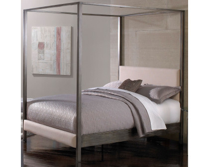 FaFurn - King Size Platform Canopy Bed Frame with Upholstered Headboard and Footboard in Metal