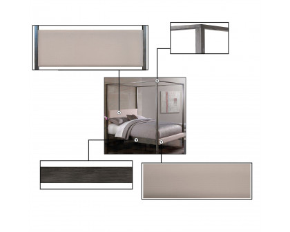 FaFurn - King Size Platform Canopy Bed Frame with Upholstered Headboard and Footboard in Metal