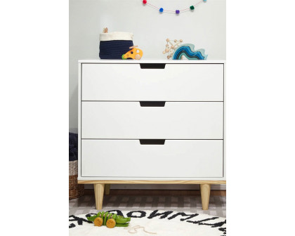 FaFurn Modern Mid-Century Style 3-Drawer Dresser Chest in Wood Finish - White/Natural