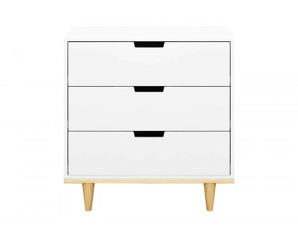 FaFurn Modern Mid-Century Style 3-Drawer Dresser Chest in Wood Finish - White/Natural