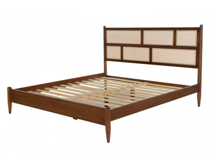 FaFurn - Platform Bed with Cane Paneling Headboard