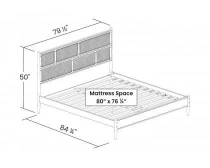 FaFurn King Size Platform Bed with Cane Paneling Headboard - Walnut, Wood