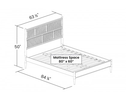 FaFurn Queen Size Platform Bed with Cane Paneling Headboard - Walnut, Wood