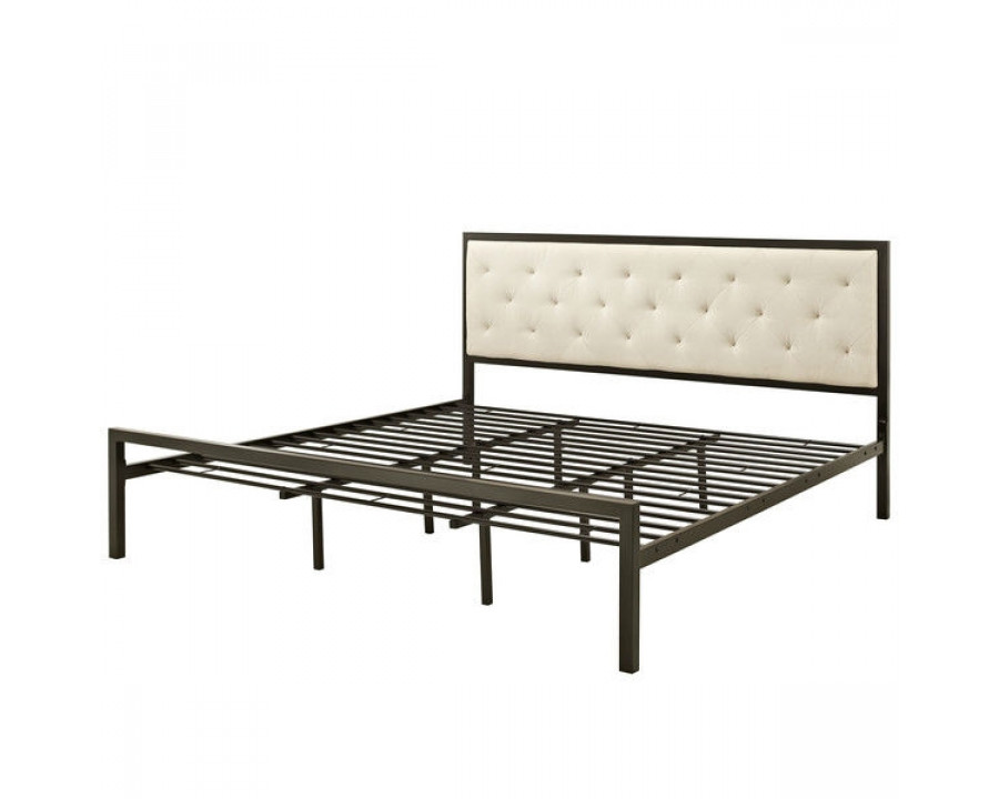 FaFurn - Modern King Size Platform Bed Frame with Upholstered Headboard in Beige, Metal