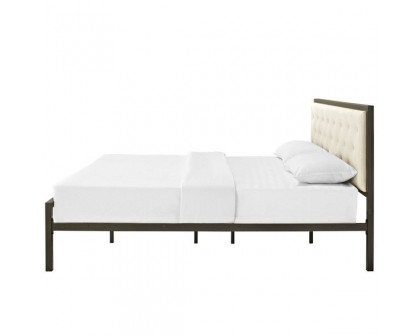 FaFurn - Modern King Size Platform Bed Frame with Upholstered Headboard in Beige, Metal