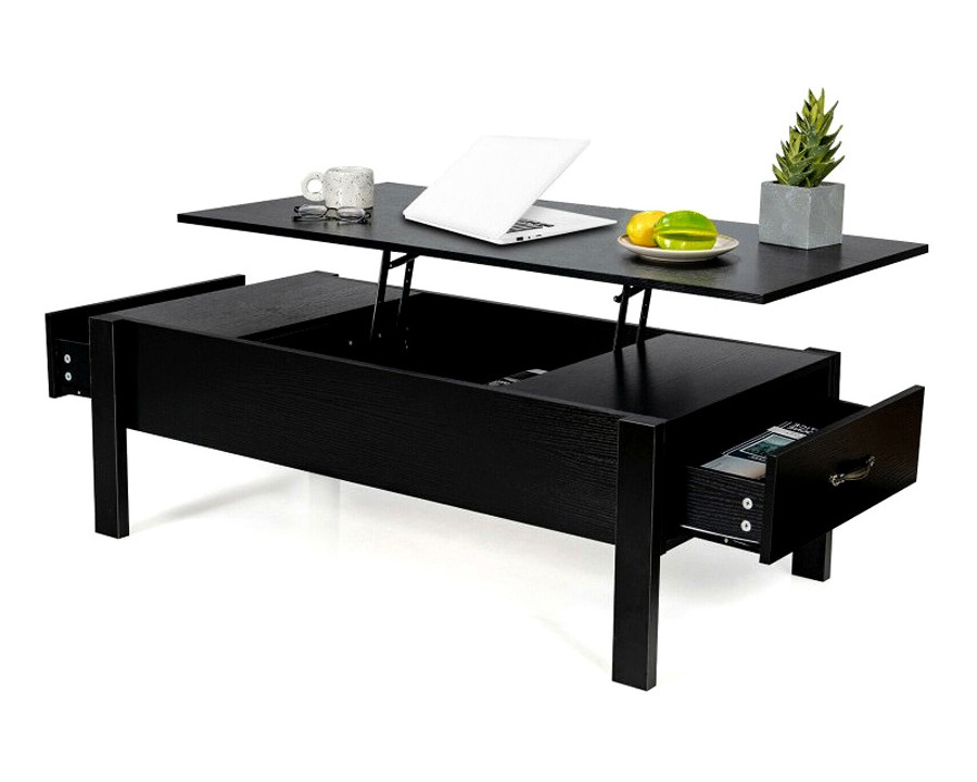 FaFurn - Modern Black Wooden Lift Top Coffee Table with 2 Side Drawers