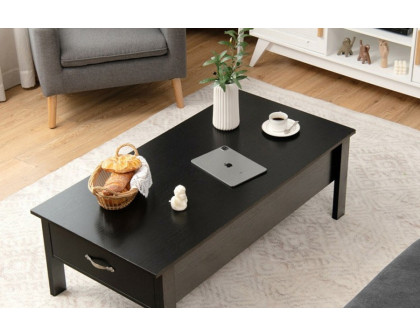 FaFurn - Modern Black Wooden Lift Top Coffee Table with 2 Side Drawers