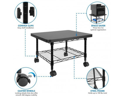 FaFurn - 2-Tier Printer Stand with Casters in Black, Metal