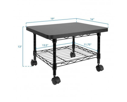 FaFurn - 2-Tier Printer Stand with Casters in Black, Metal