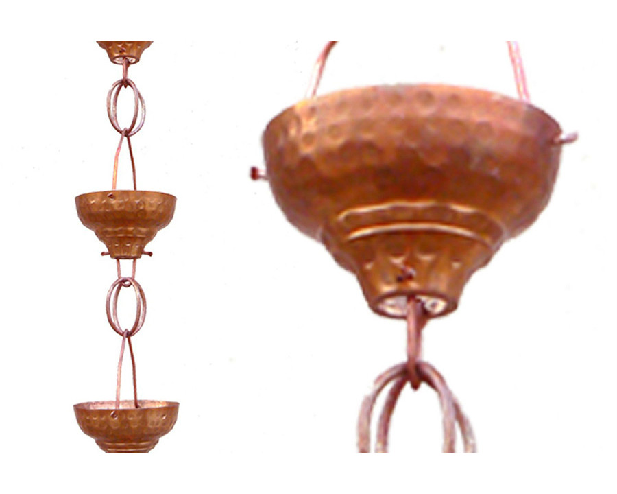 FaFurn - Pure Copper 8.5-Ft Rain Chain with 13 Hammered Funnel Shape Cups