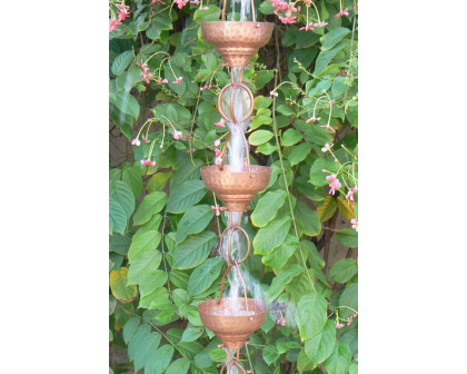 FaFurn - Pure Copper 8.5-Ft Rain Chain with 13 Hammered Funnel Shape Cups