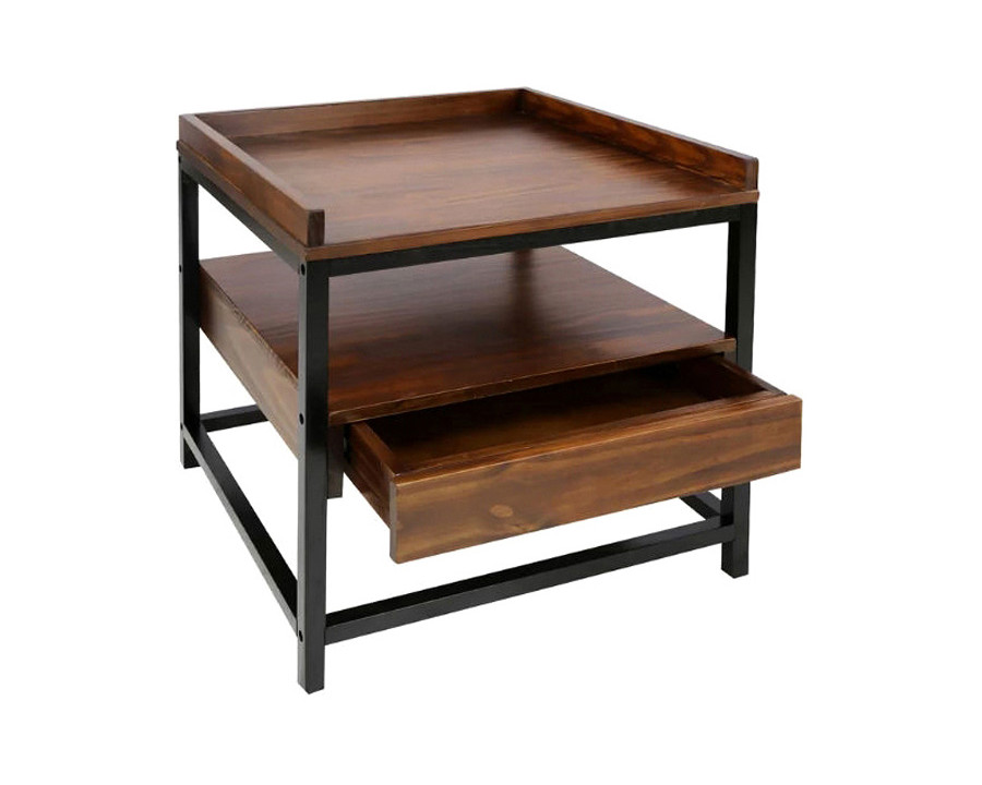 FaFurn - Modern Solid Wood 1-Drawer End Table Nightstand in Mocha Brown and Black Finish