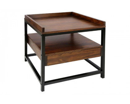 FaFurn - Modern Solid Wood 1-Drawer End Table Nightstand in Mocha Brown and Black Finish