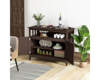 FaFurn Sideboard Buffet with Open Storage Shelf - Dark Brown, Wood