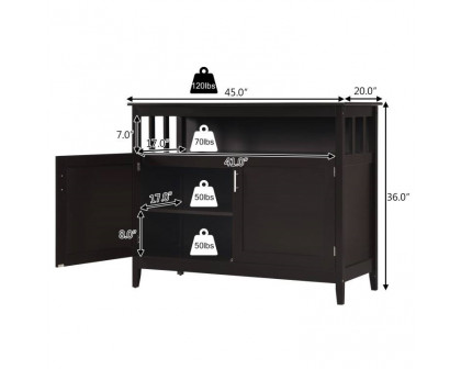 FaFurn Sideboard Buffet with Open Storage Shelf - Dark Brown, Wood