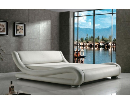 FaFurn - Modern Faux Leather Upholstered Platform Bed with Curved Headboard