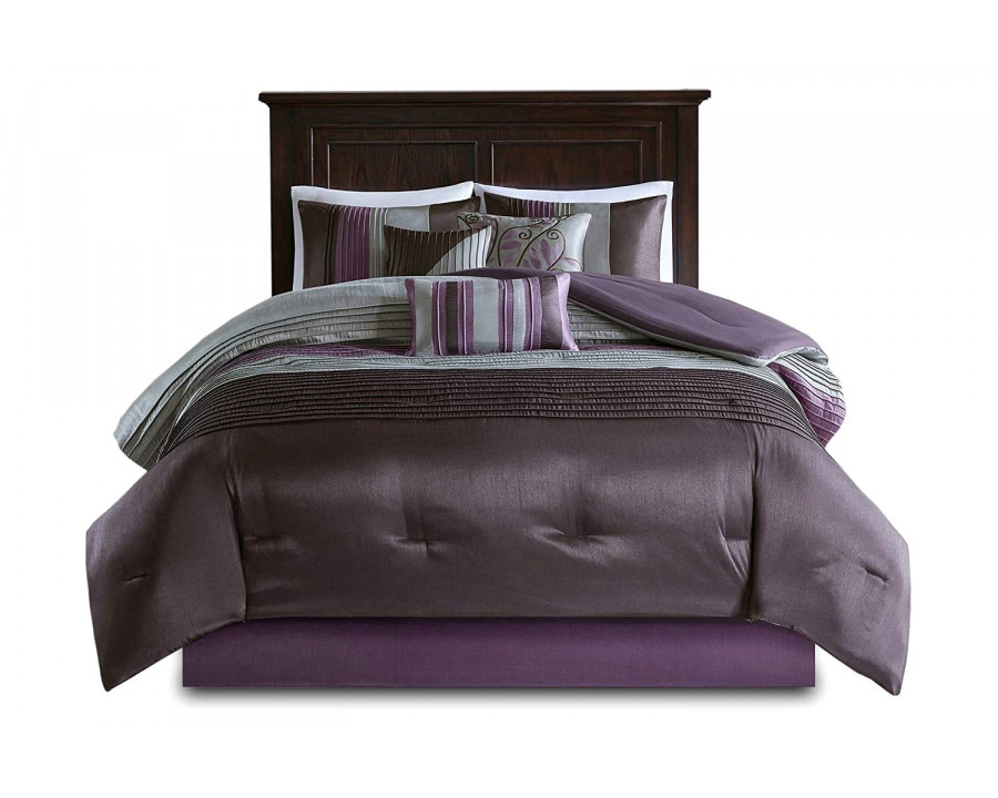 FaFurn 7 Piece Bed in a Bag Comforter Set Faux Silk - Purple/Gray, Queen Size