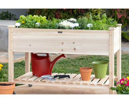 FaFurn - Solid Wood Locking Wheels Raised Mobile Garden Wood Planter Elevated Planter