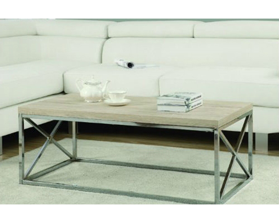 FaFurn Contemporary Chrome Metal Coffee Table with Natural Finish Wood Top