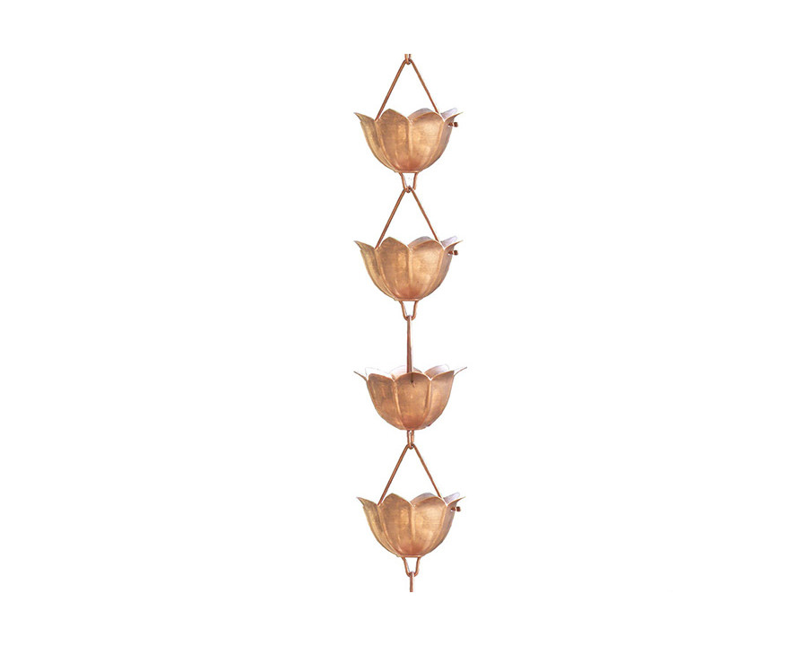 FaFurn - Lotus Flower 8.5-Ft Pure Copper Rain Chain For Rainwater Downspout