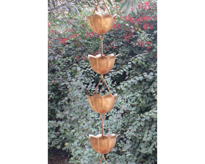 FaFurn - Lotus Flower 8.5-Ft Pure Copper Rain Chain For Rainwater Downspout