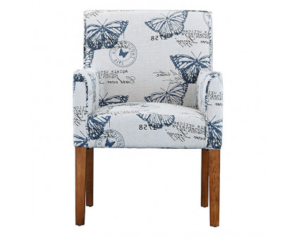 FaFurn - Modern Armchair with Blue Butterfly Pattern and Wood Legs in Blue