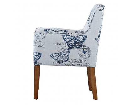 FaFurn - Modern Armchair with Blue Butterfly Pattern and Wood Legs in Blue