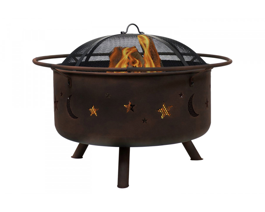 FaFurn - Moon Stars Sky Steel Fire Pit Bowl with Screen Cooking Grate and Poker