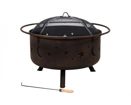 FaFurn - Moon Stars Sky Steel Fire Pit Bowl with Screen Cooking Grate and Poker