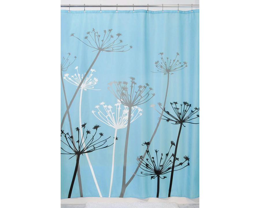 FaFurn - Black and Blue Thistle Flower Fabric Shower Curtain