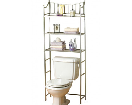 FaFurn Bathroom Space Saving Over The Toilet Linen Tower Shelving Unit in Nickel Finish