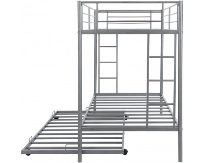 FaFurn - Twin Size Bunk Bed with Roll-Out Trundle Bed Frame in Silver, Metal